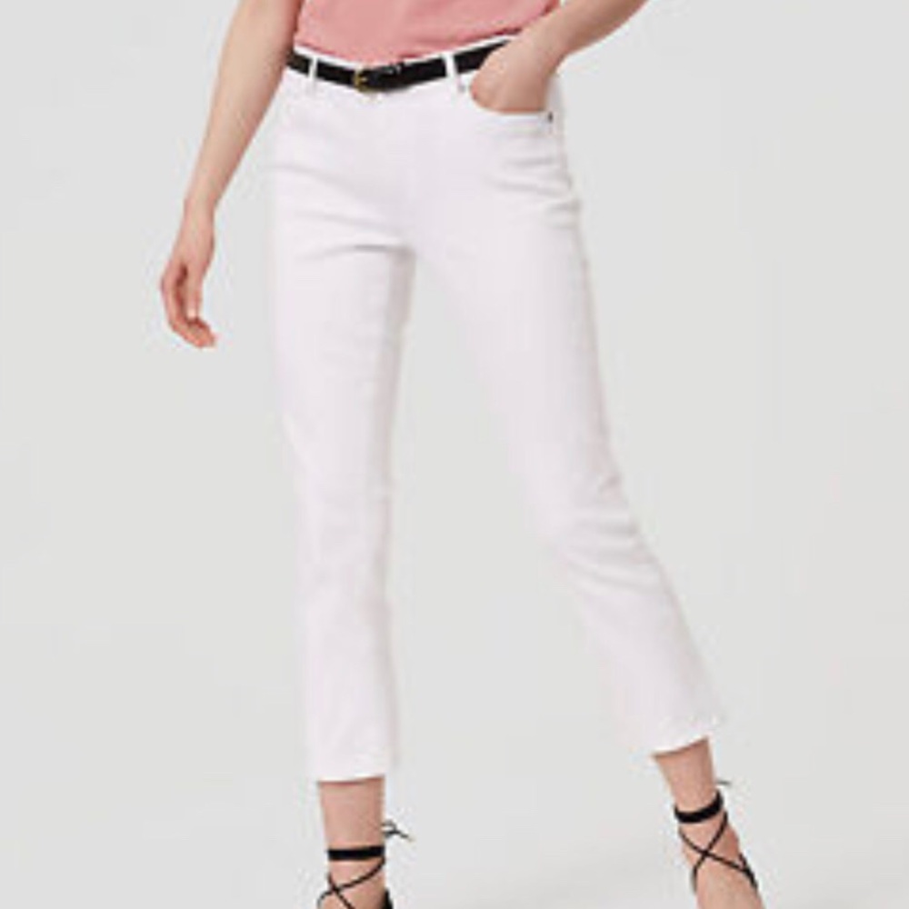 LOFT curvy kick crop jean in white